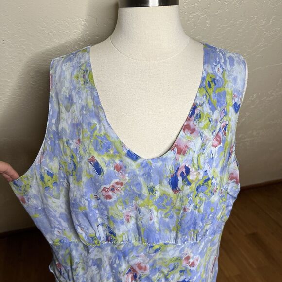 Click Color Me Cotton Floral Tiered Dress Womens Size XXL Blue Asymmetrical - Picture 4 of 8